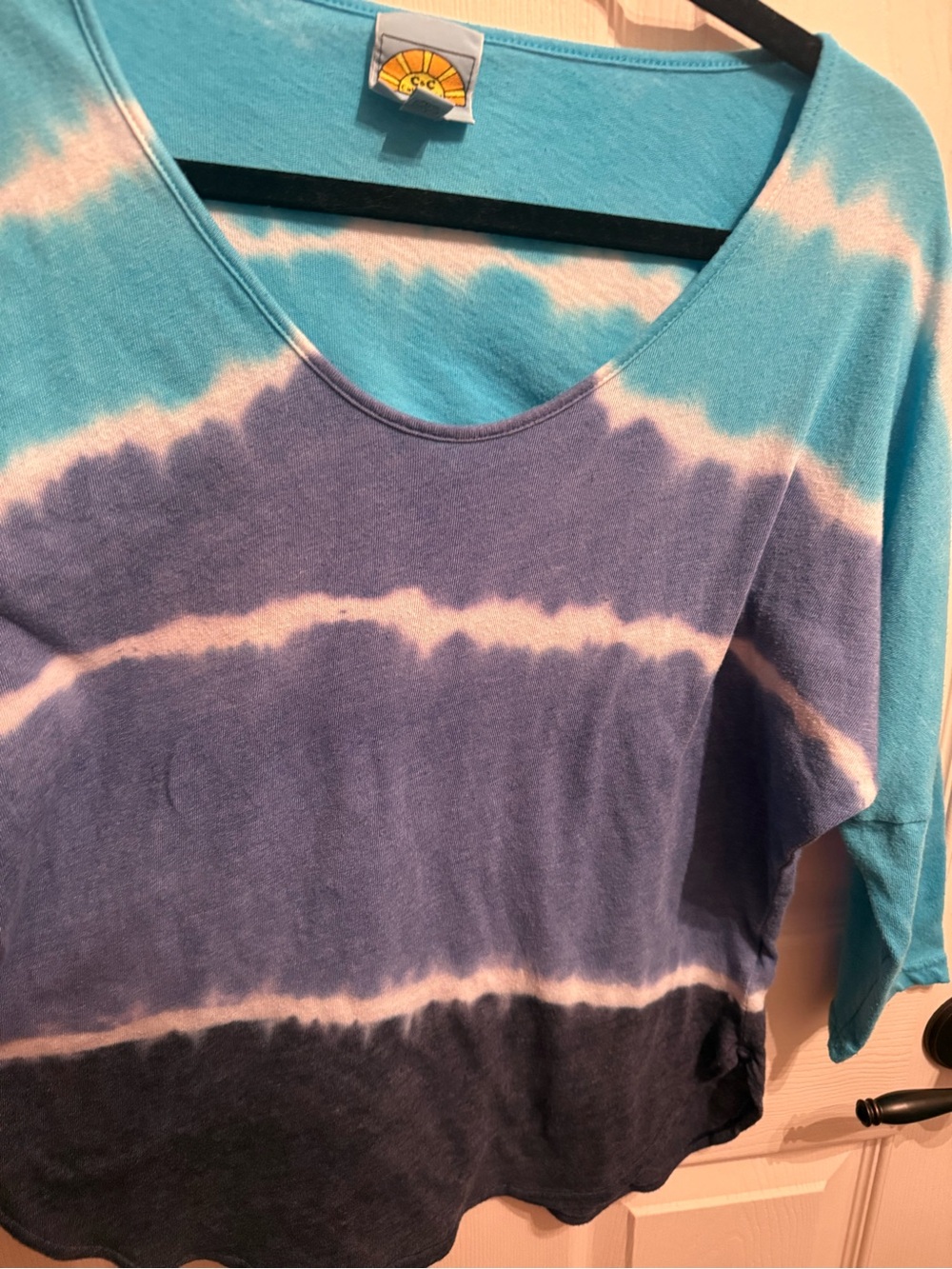 C.C Tie-Dye V-Neck Tunic in Turquoise, Purple and Navy